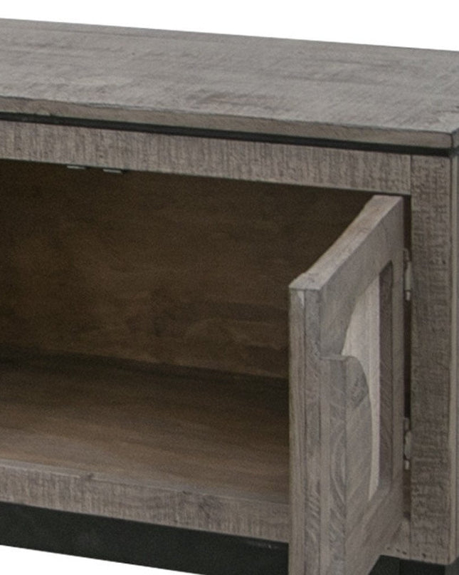 93" Gray Solid Wood Cabinet Enclosed Storage Distressed TV Stand