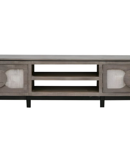 93" Gray Solid Wood Cabinet Enclosed Storage Distressed TV Stand