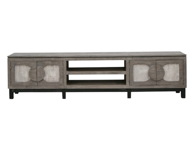 93" White Solid Wood Cabinet Enclosed Storage Distressed TV Stand