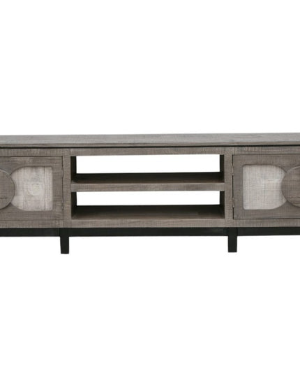 93" White Solid Wood Cabinet Enclosed Storage Distressed TV Stand