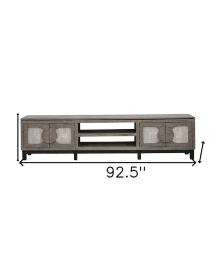 93" White Solid Wood Cabinet Enclosed Storage Distressed TV Stand