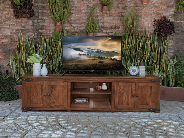 93" Brown Solid Wood Cabinet Enclosed Storage Distressed TV Stand