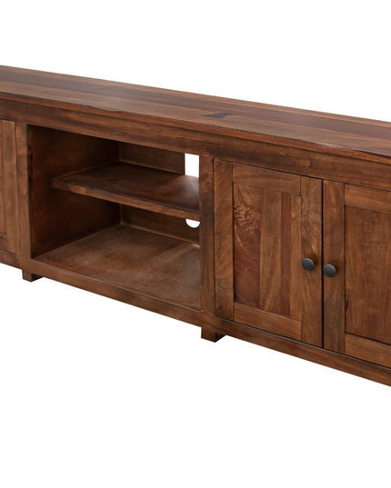 93" Brown Solid Wood Cabinet Enclosed Storage Distressed TV Stand