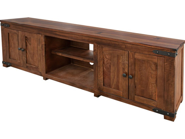 93" Brown Solid Wood Cabinet Enclosed Storage Distressed TV Stand