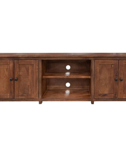 93" Brown Solid Wood Cabinet Enclosed Storage Distressed TV Stand