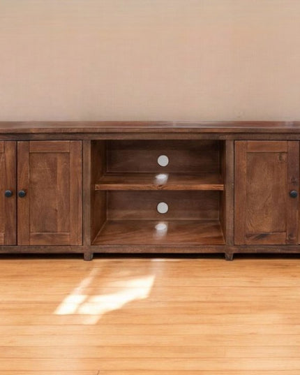 93" Brown Solid Wood Cabinet Enclosed Storage Distressed TV Stand