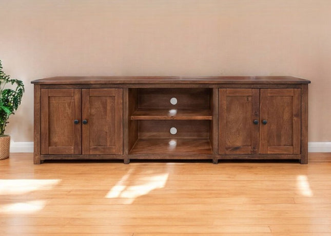 93" Brown Solid Wood Cabinet Enclosed Storage Distressed TV Stand