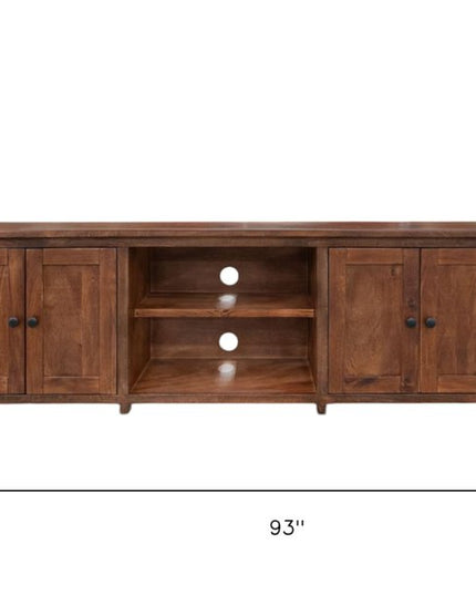 93" Brown Solid Wood Cabinet Enclosed Storage Distressed TV Stand