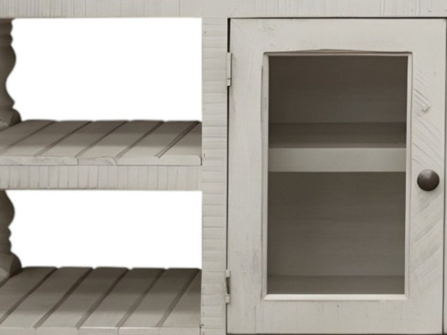 60" Ivory Solid Wood Open shelving Distressed TV Stand