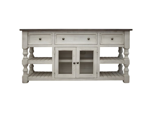 60" Ivory Solid Wood Open shelving Distressed TV Stand