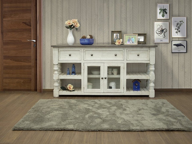 70" Ivory Solid Wood Open shelving Distressed TV Stand