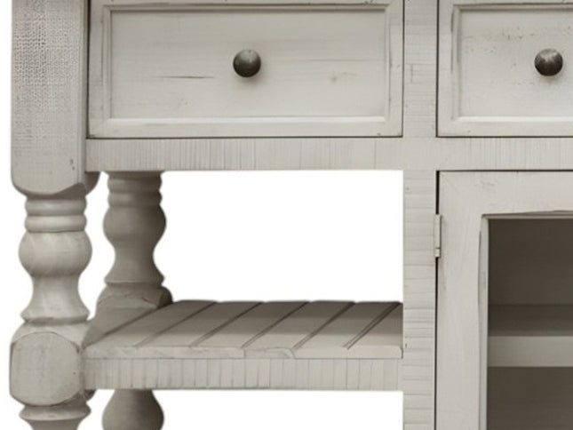 70" Ivory Solid Wood Open shelving Distressed TV Stand