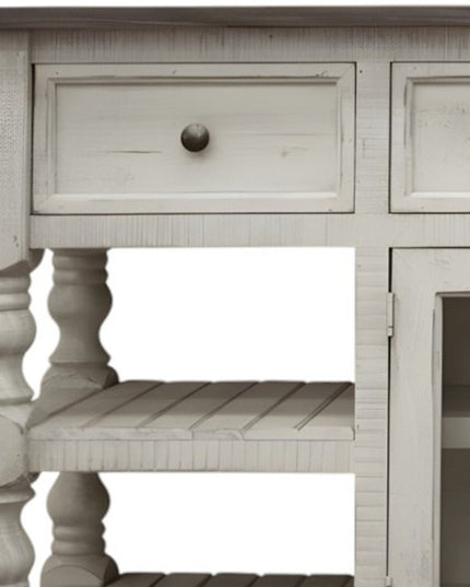 70" Ivory Solid Wood Open shelving Distressed TV Stand