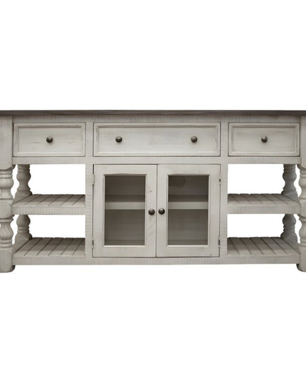 70" Ivory Solid Wood Open shelving Distressed TV Stand