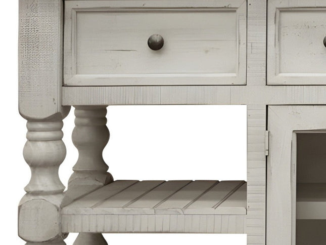 81" Ivory Solid Wood Open shelving Distressed TV Stand