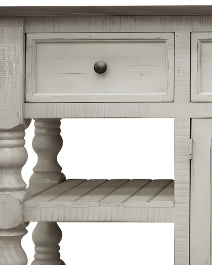 81" Ivory Solid Wood Open shelving Distressed TV Stand