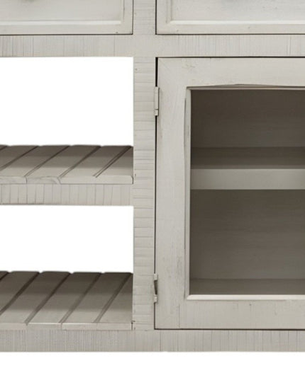 81" Ivory Solid Wood Open shelving Distressed TV Stand