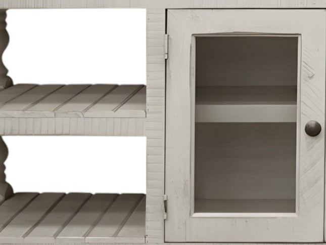 81" Ivory Solid Wood Open shelving Distressed TV Stand