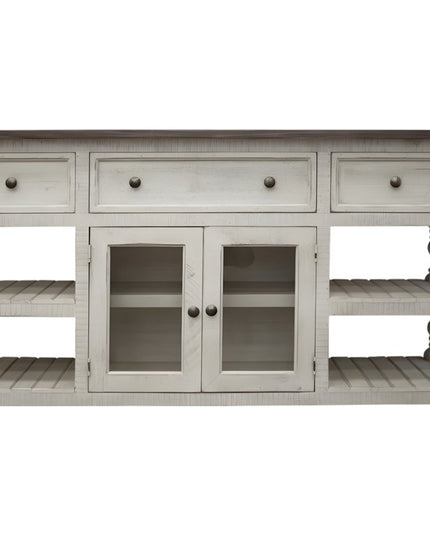 81" Ivory Solid Wood Open shelving Distressed TV Stand