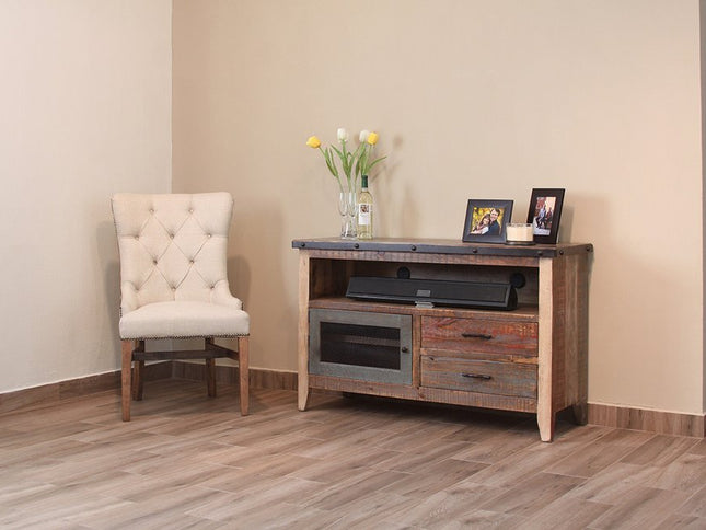 53" Brown Solid Wood Cabinet Enclosed Storage Distressed TV Stand