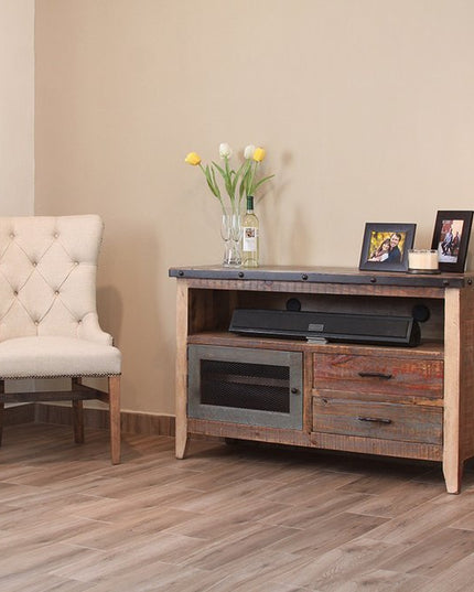 53" Brown Solid Wood Cabinet Enclosed Storage Distressed TV Stand