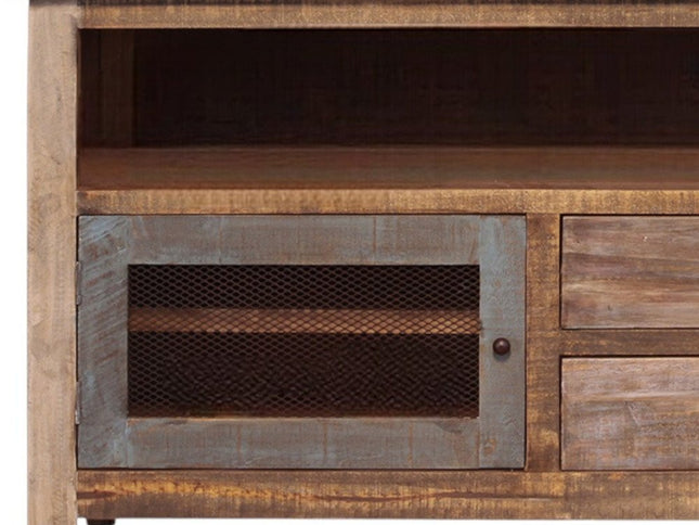 53" Brown Solid Wood Cabinet Enclosed Storage Distressed TV Stand