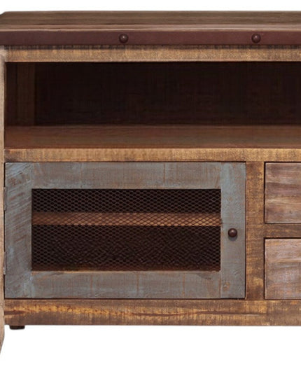 53" Brown Solid Wood Cabinet Enclosed Storage Distressed TV Stand