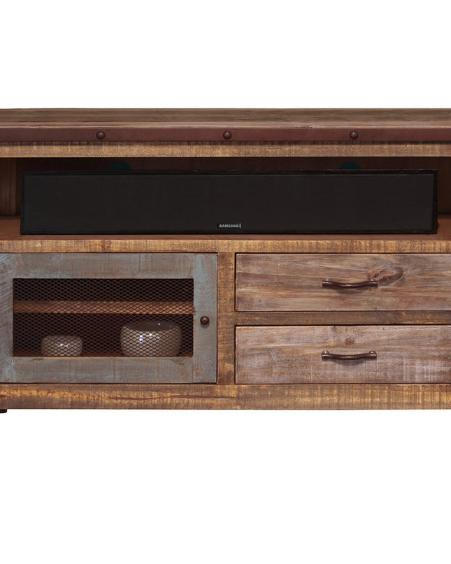 53" Brown Solid Wood Cabinet Enclosed Storage Distressed TV Stand