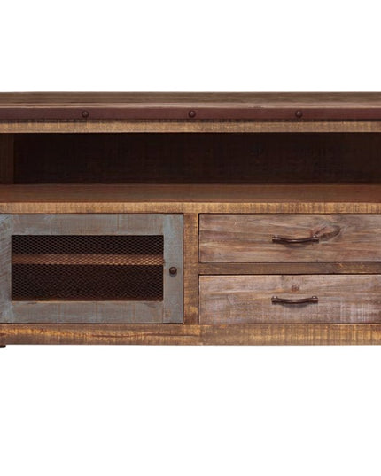 53" Brown Solid Wood Cabinet Enclosed Storage Distressed TV Stand