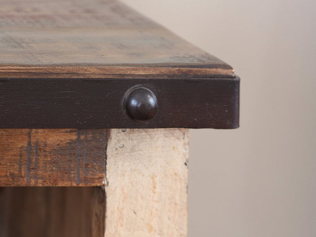 61" Brown Solid Wood Cabinet Enclosed Storage Distressed TV Stand