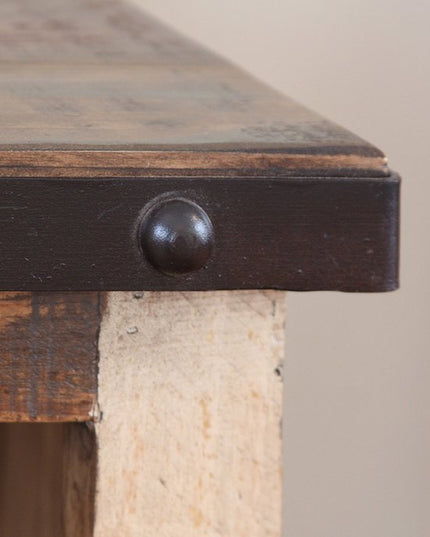 61" Brown Solid Wood Cabinet Enclosed Storage Distressed TV Stand