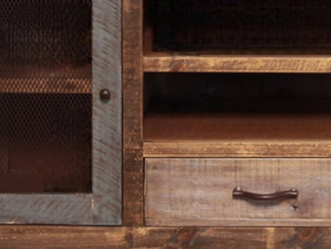 76" Brown Solid Wood Cabinet Enclosed Storage Distressed TV Stand