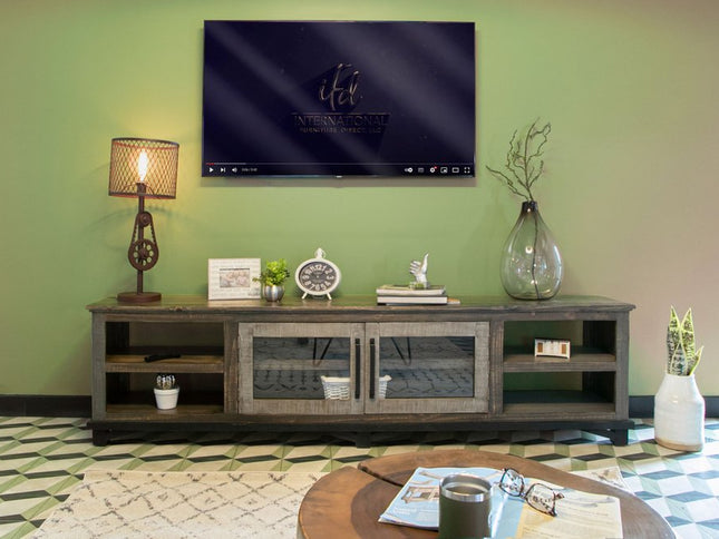 93" Brown Solid Wood Cabinet Enclosed Storage Distressed TV Stand