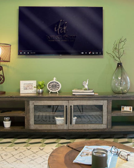 93" Brown Solid Wood Cabinet Enclosed Storage Distressed TV Stand