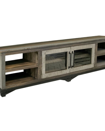 93" Brown Solid Wood Cabinet Enclosed Storage Distressed TV Stand