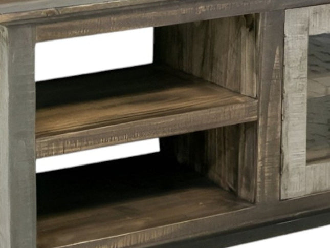 93" Brown Solid Wood Cabinet Enclosed Storage Distressed TV Stand