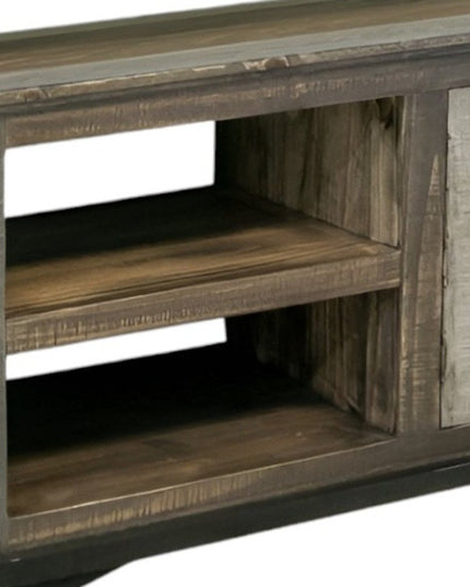 93" Brown Solid Wood Cabinet Enclosed Storage Distressed TV Stand