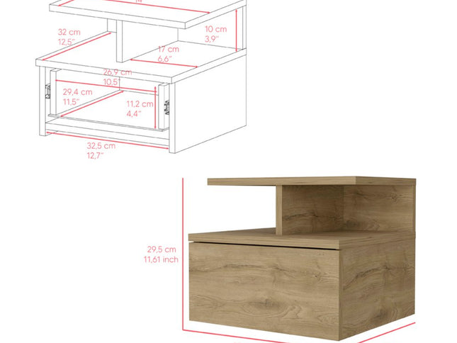 12" Beige Wood One Drawer Nightstand