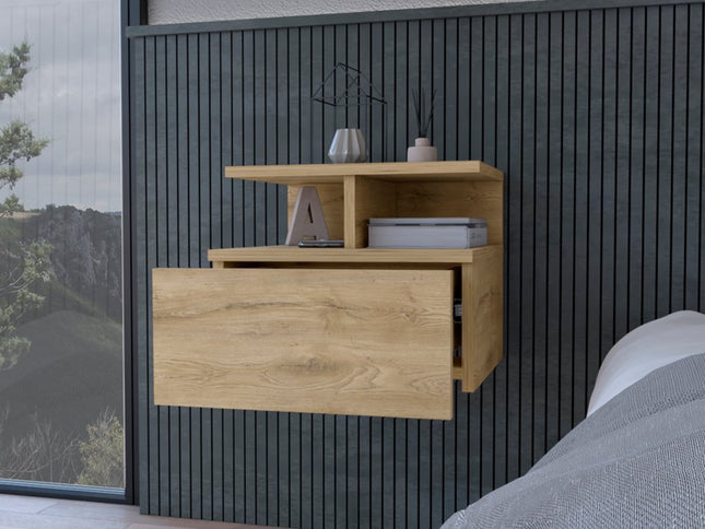 12" Beige Wood One Drawer Nightstand