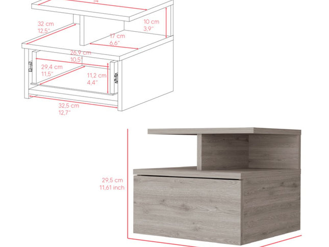 12" Light Gray Wood One Drawer Nightstand