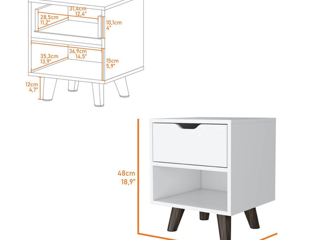 19" White Wood One Drawer Nightstand