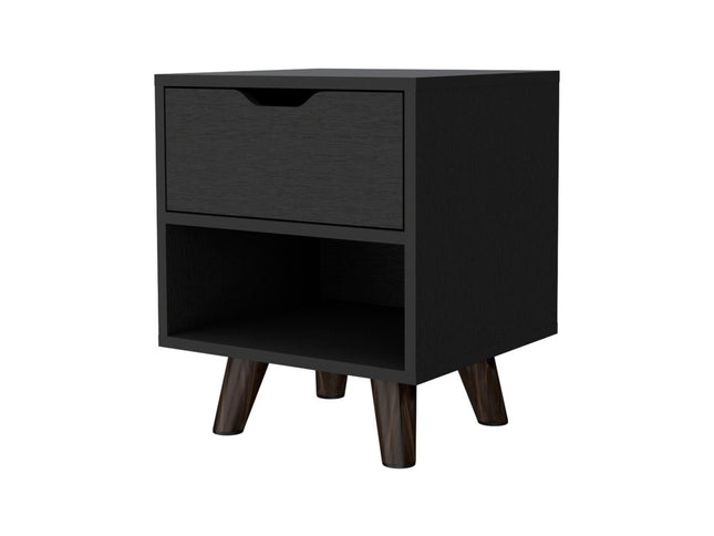 19" Black Wood One Drawer Nightstand
