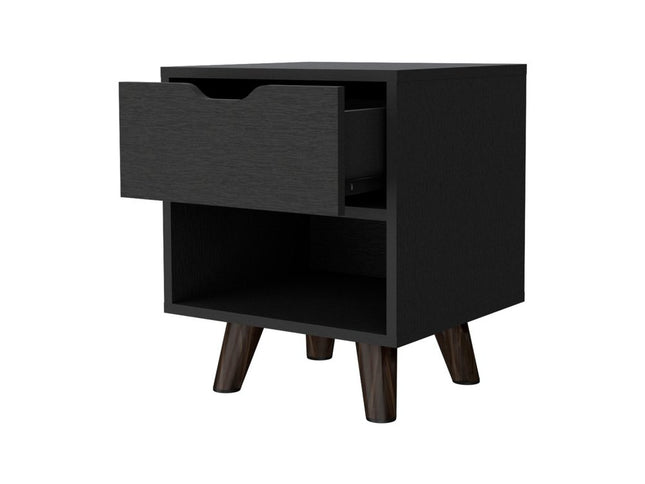 19" Black Wood One Drawer Nightstand