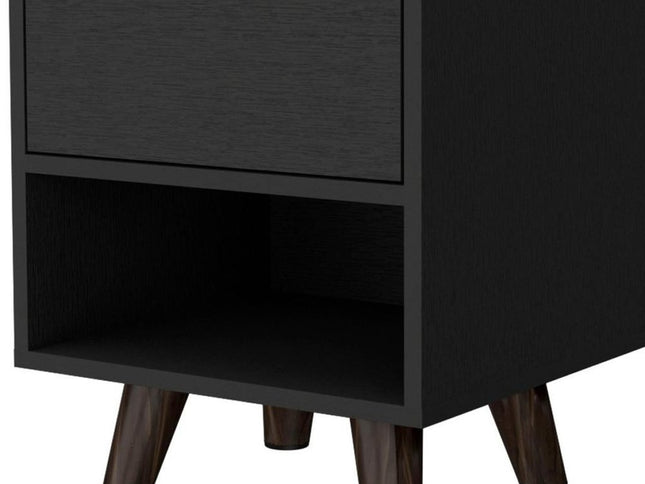 19" Black Wood One Drawer Nightstand