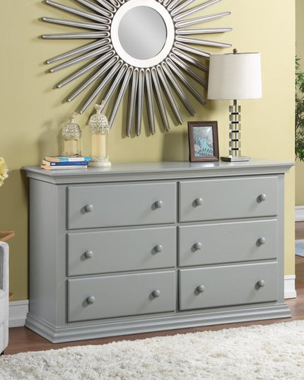 56" Gray Solid and Manufactured Wood Six Drawer Double Dresser