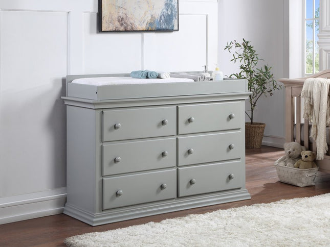 56" Gray Solid and Manufactured Wood Six Drawer Double Dresser