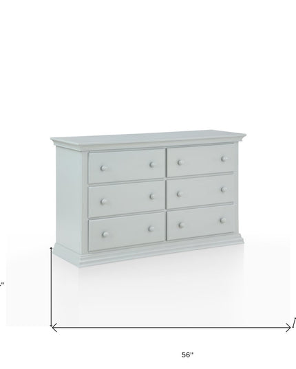 56" Gray Solid and Manufactured Wood Six Drawer Double Dresser