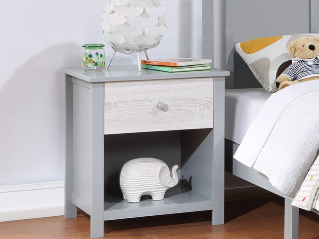 24" Gray Solid Wood and Wood One Drawer Nightstand