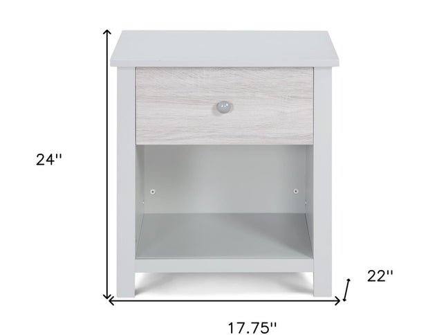 24" Gray Solid Wood and Wood One Drawer Nightstand