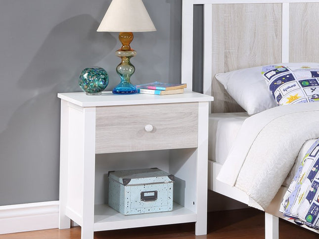 24" White Solid Manufactured Wood and Wood One Drawer Nightstand